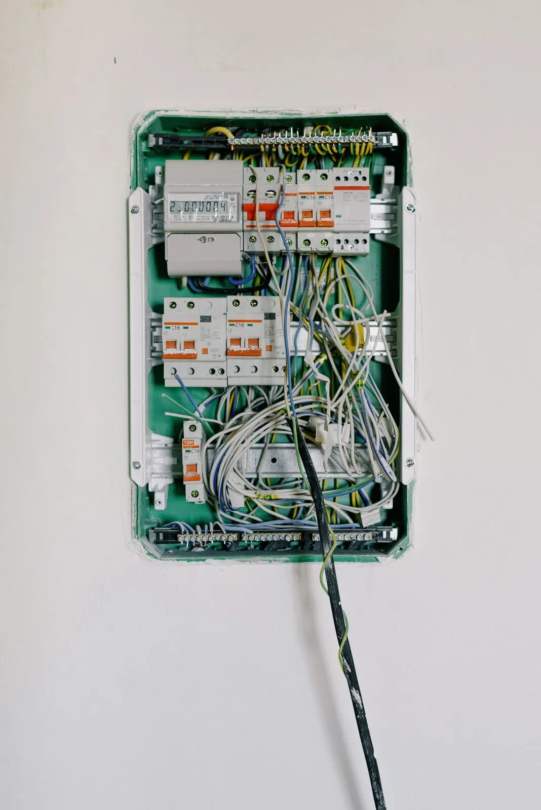 Illustrative stock photo — an open electrical panel with circuit breakers; not an actual Lake Havasu AC Guide job site.